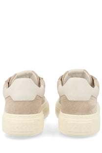 Hogan women’s sneaker crosswind beige low-top sneaker in beige suede and cream leather with chunky white sole