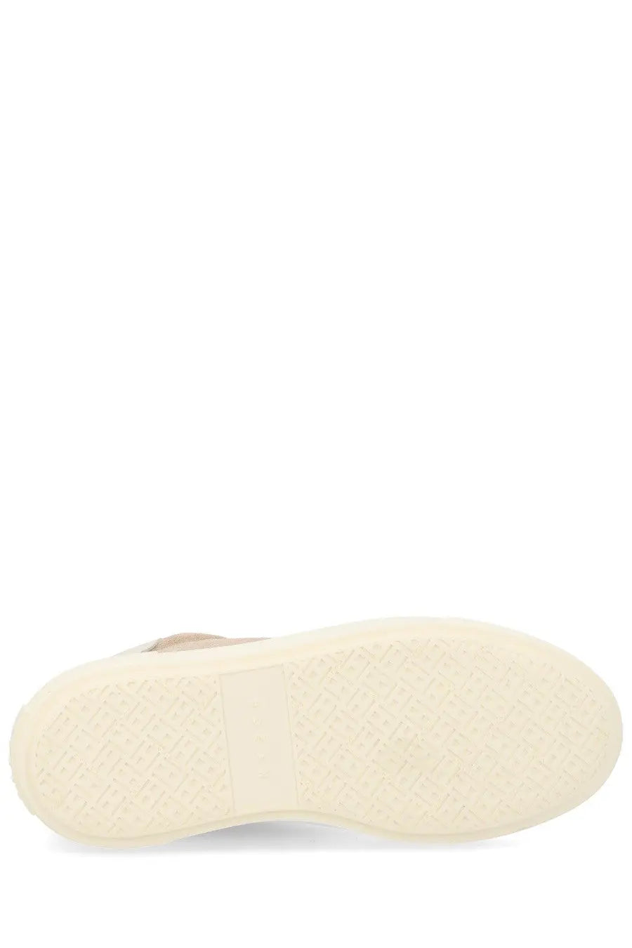 Beige suede high-top Hogan women’s sneaker crosswind with white rubber sole visible from the back side