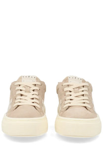 Hogan women’s sneaker crosswind beige made of beige suede with cream laces and thick off-white rubber sole