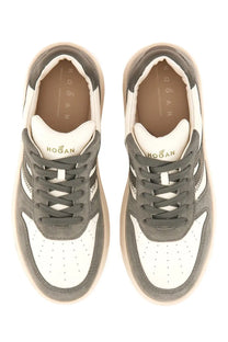 Hogan women’s sneaker h630 gray and white suede with perforated detailing and Hogan logo on the tongue