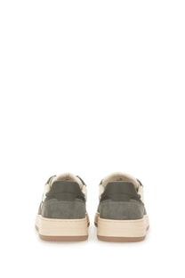 Hogan women’s sneaker h630 in olive green suede and cream leather low-top design with chunky sole