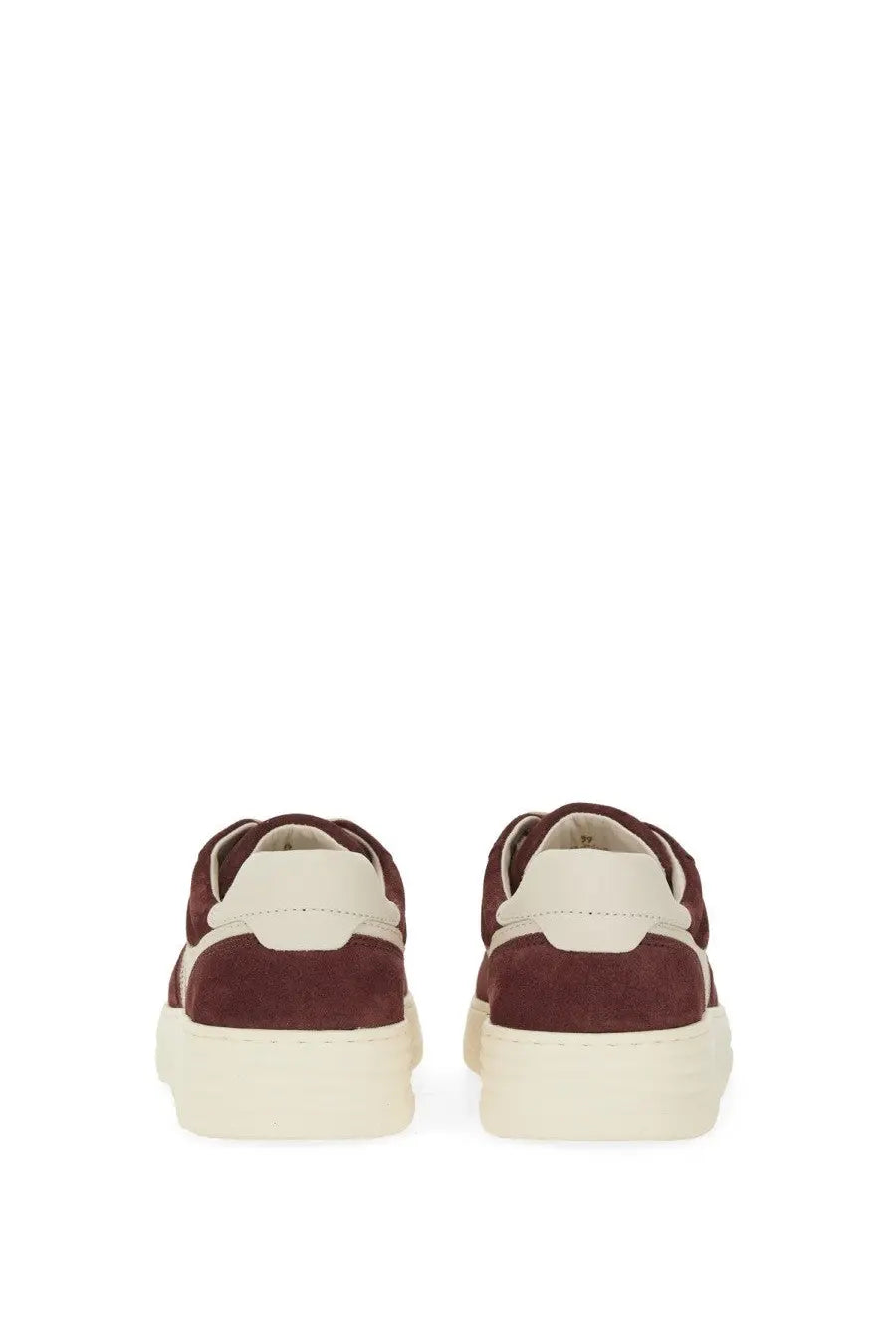 Hogan women’s sneaker H630 red maroon and cream suede low-top sneakers with chunky white rubber sole