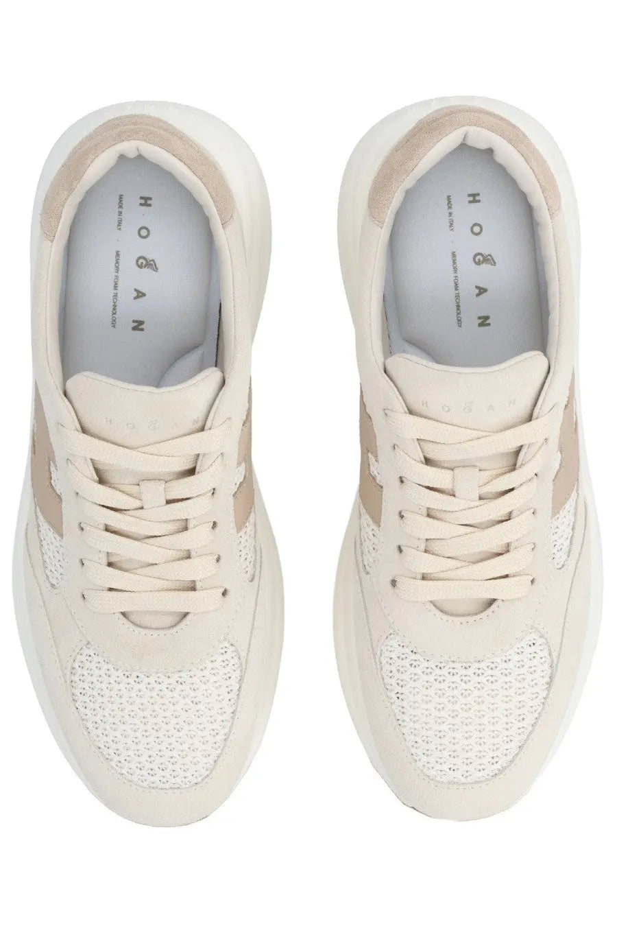 Hogan women’s sneaker maxi active beige with cream-colored mesh and suede upper featuring beige side accents and laces
