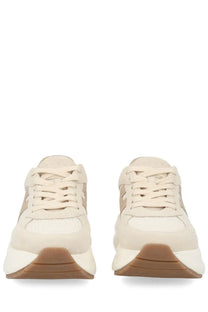 Hogan women’s sneaker maxi active beige cream suede and mesh sneakers with tan accents and chunky white sole