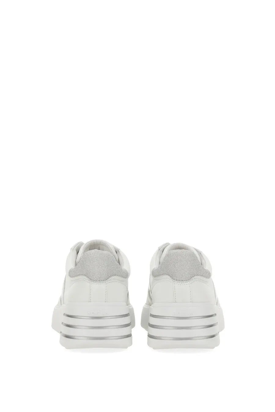 Hogan women’s sneaker rebel multicolor white platform sneakers with silver metallic stripes and textured heel tab