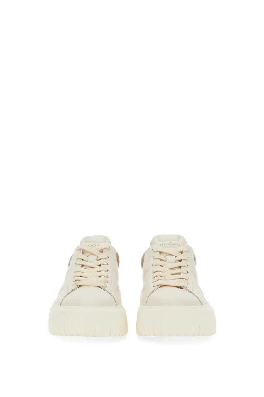 Hogan women’s sneaker stripes beige cream-colored platform sneakers with minimalist design and subtle tongue branding