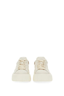 Hogan women’s sneaker stripes beige cream-colored platform sneakers with minimalist design and subtle tongue branding