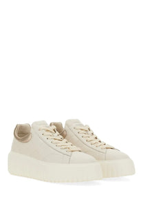 Hogan women’s sneaker stripes beige cream platform sneakers with suede upper matching laces and thick rubber sole
