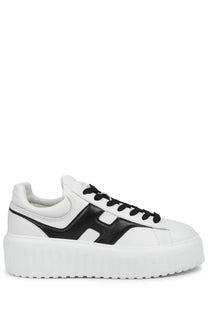 Hogan women’s sneaker stripes white leather sneakers with black accents and bold chunky sole front view
