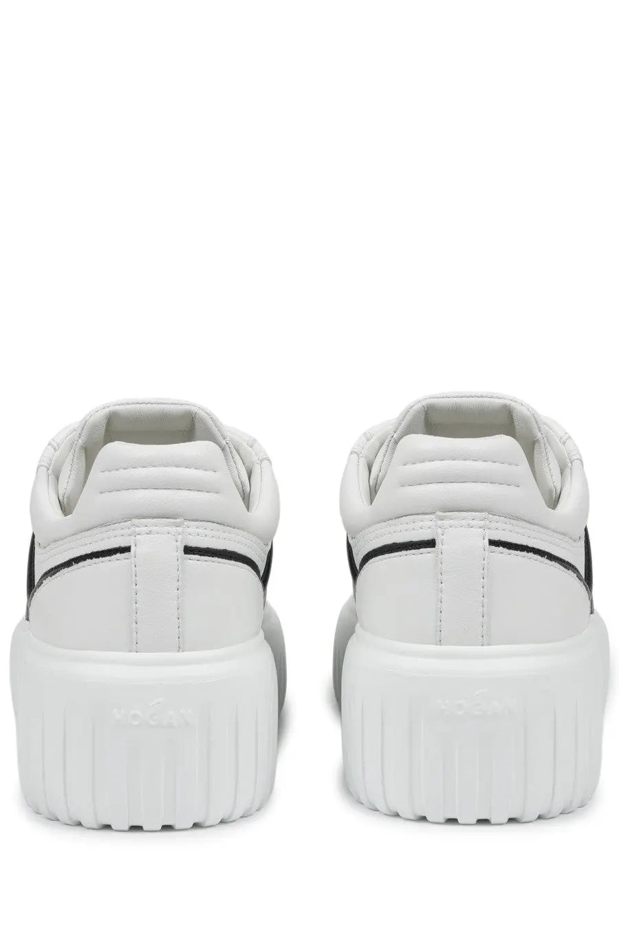 Hogan women’s sneaker stripes white platform sneakers with black side stripes and textured rubber sole