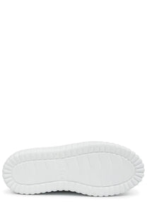 White rubber sole with textured ridged edge and smooth central tread on hogan womens sneaker stripes white