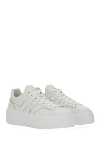 Hogan women’s stripe sneaker white featuring white leather, chunky platform sole, and stitched detailing