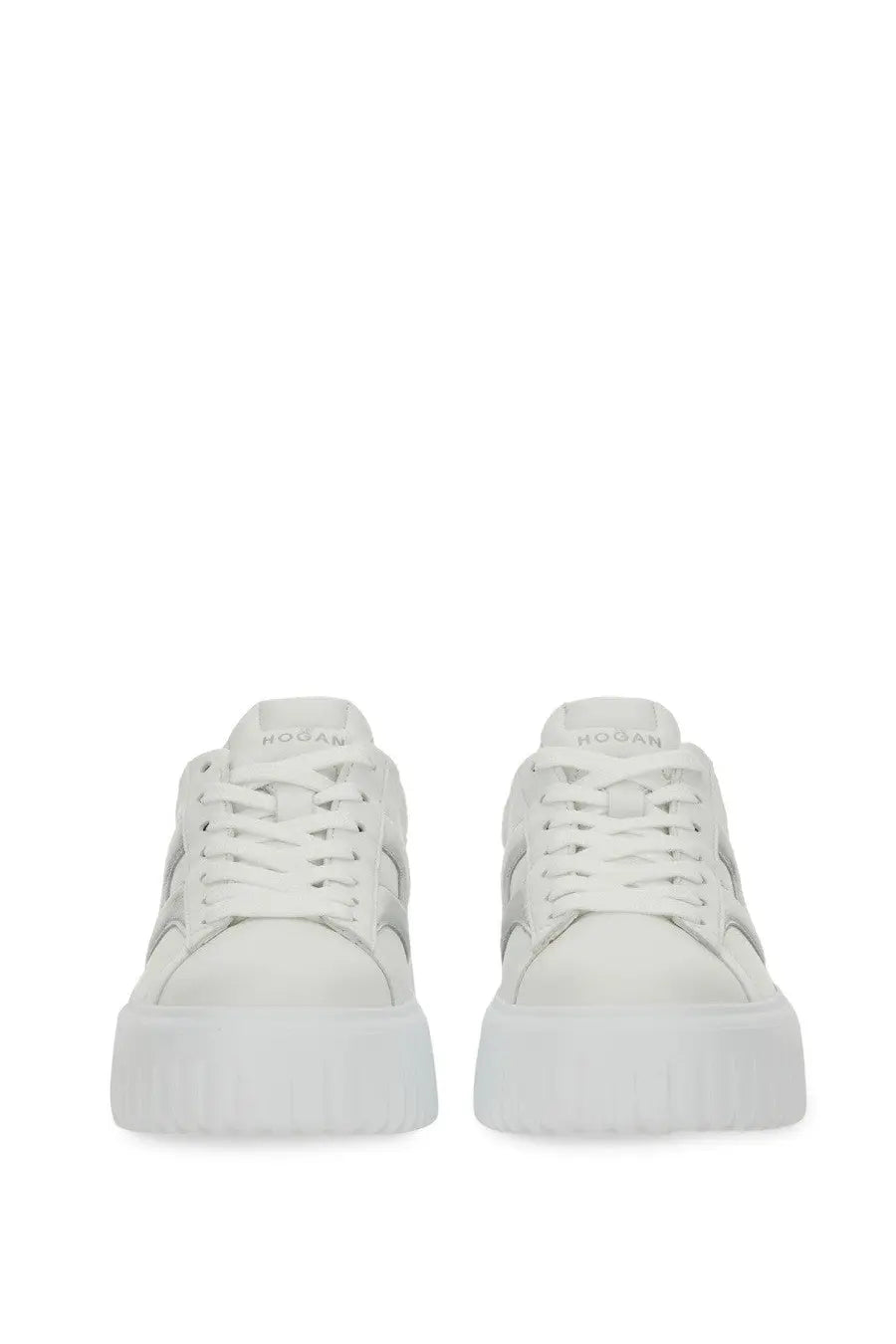 Hogan women’s stripe sneaker white platform sneakers with sleek minimalist design and subtle gray side accents