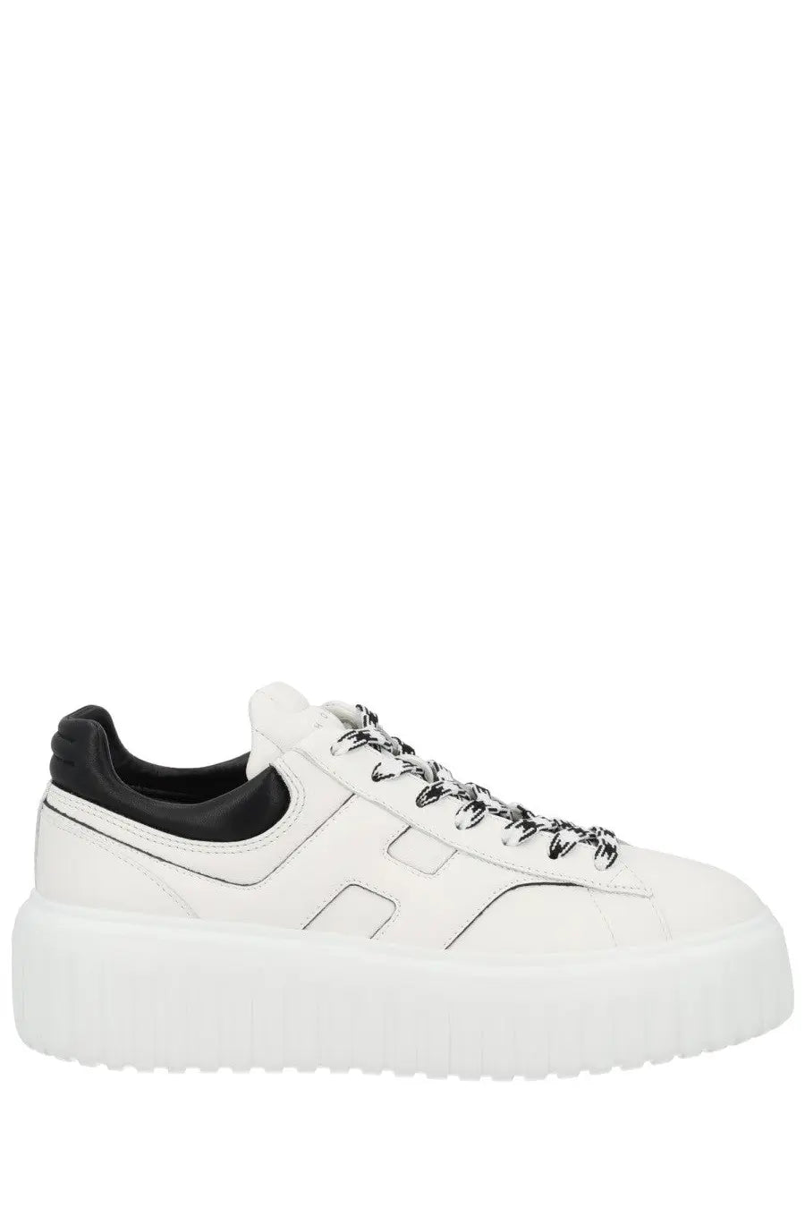 Hogan women’s stripes sneaker white leather with black accents and chunky sole for casual wear