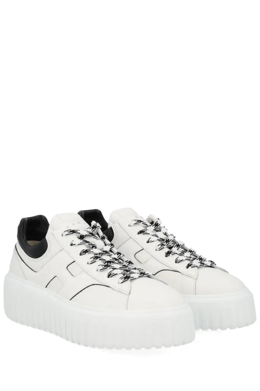 Hogan women’s stripes sneaker white leather with black laces and chunky white sole for casual wear