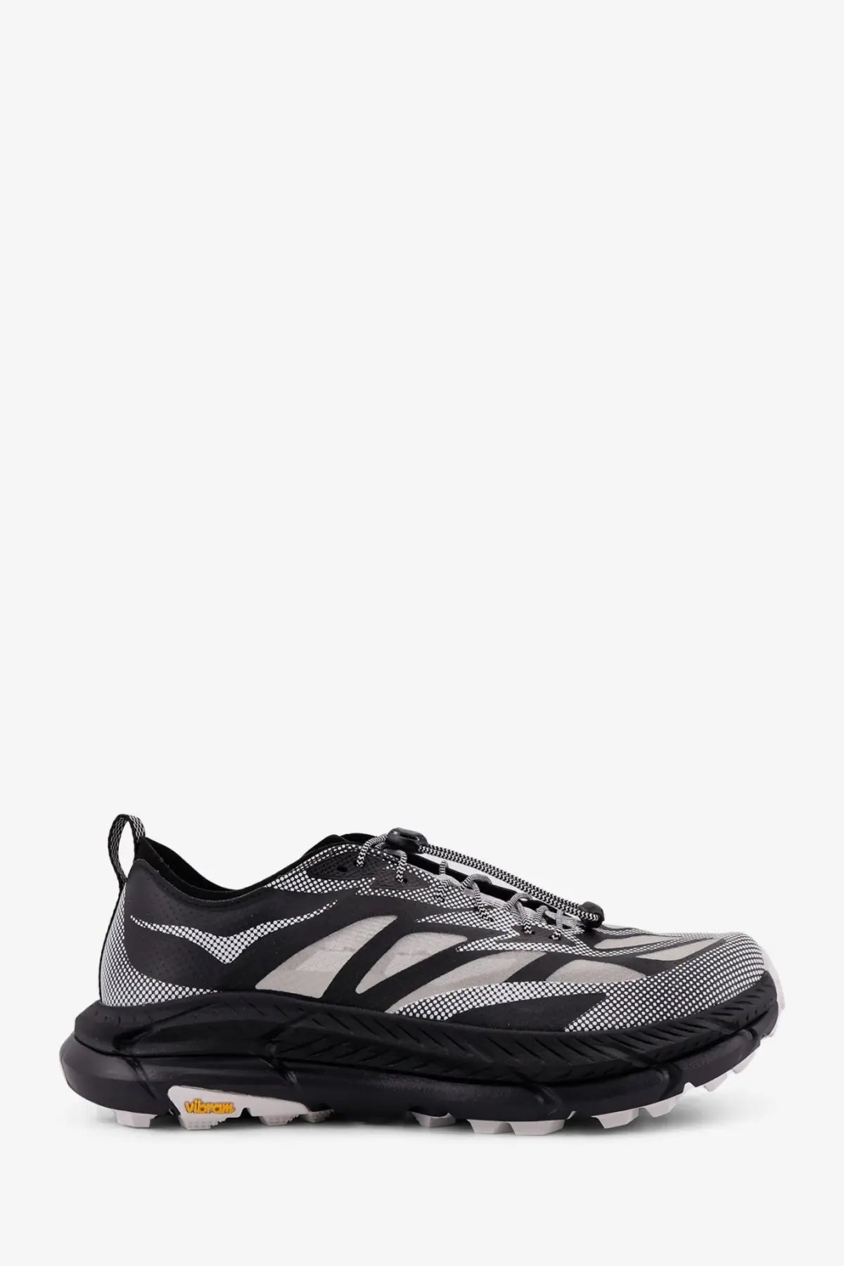 Hoka men’s mafate speed lite ts trail running shoe in black and gray with textured mesh upper and rugged outsole