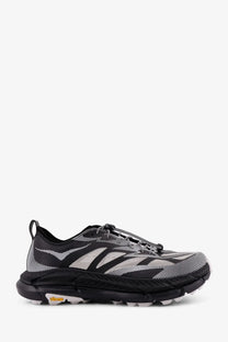 Hoka men’s mafate speed lite ts trail running shoe in black and gray with textured mesh upper and rugged outsole
