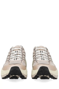 Hoka unisex sneaker mafate beige trail running shoes with beige and black mesh upper white laces and rugged outsole