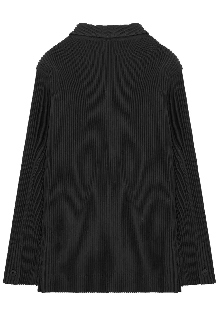 Black pleated blazer homme plisse issey miyake with structured collar and buttoned cuffs for men