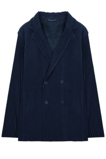 Navy blue pleated double-breasted blazer homme plisse issey miyake men’s giacca plissettata doppiopetto blue
