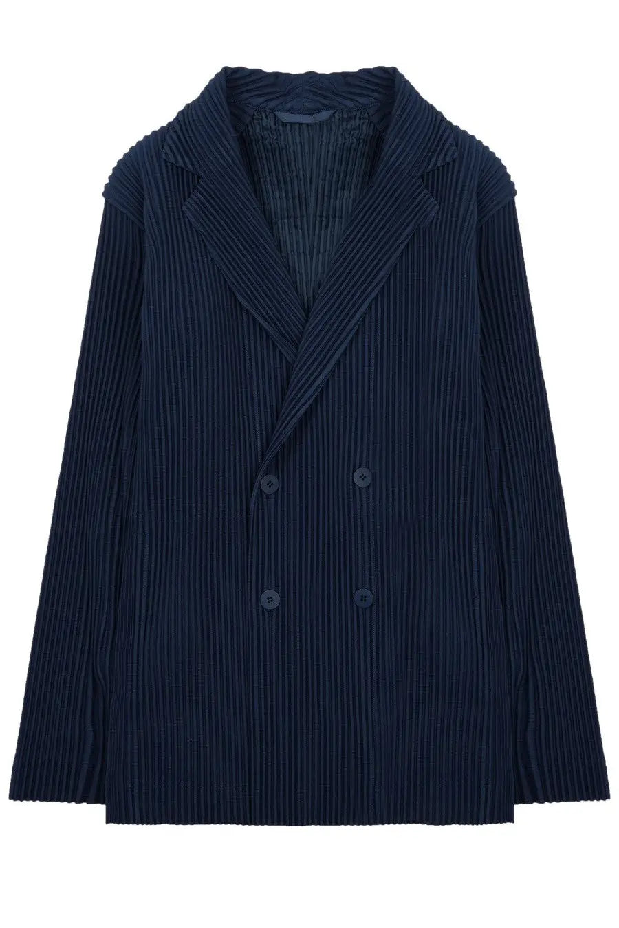 Navy blue pleated double-breasted blazer homme plisse issey miyake men’s giacca plissettata doppiopetto blue