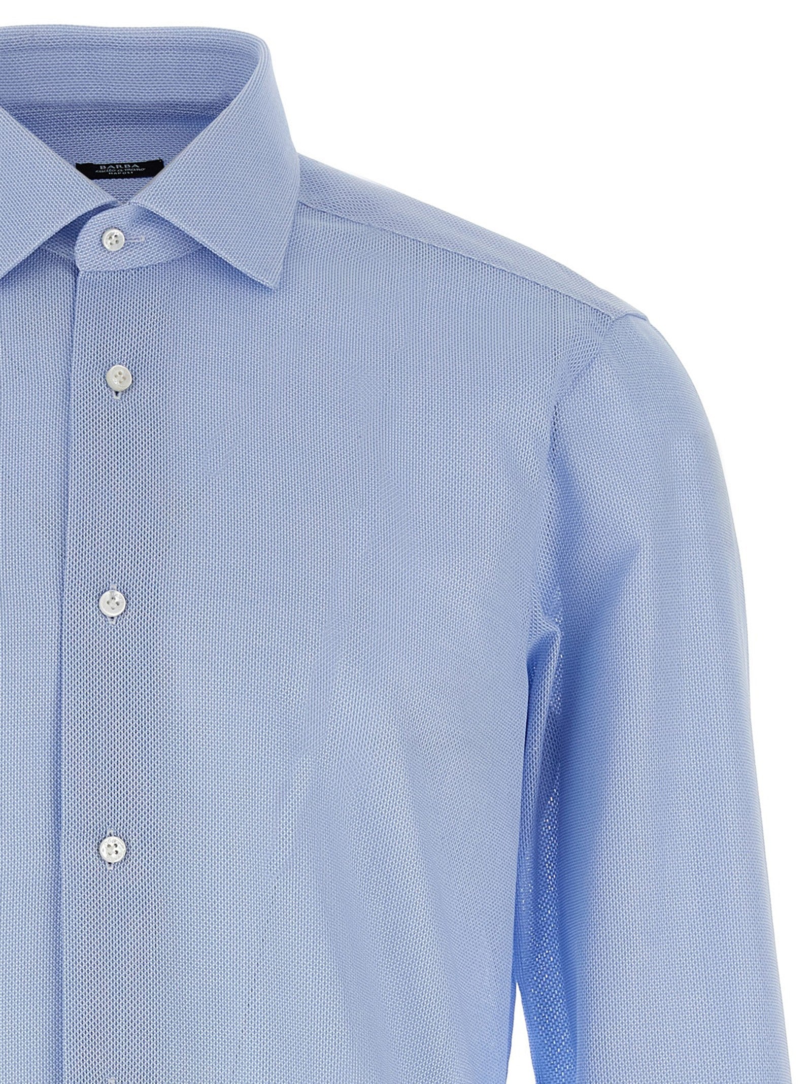 Barba Honeycomb Cotton Shirt Blue