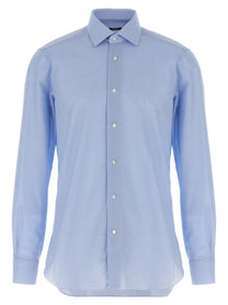 Barba Honeycomb Cotton Shirt Blue