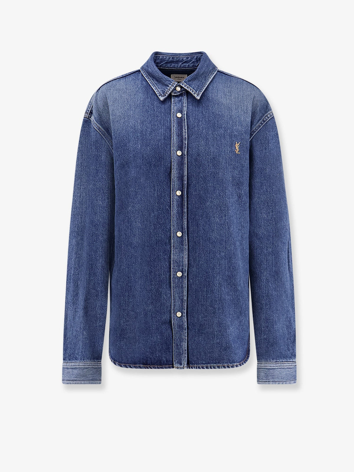 Saint Laurent Men's Horizon Blue Cassandre Denim Shirt Blue