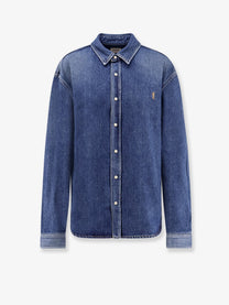 Saint Laurent Men's Horizon Blue Cassandre Denim Shirt Blue