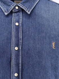 Saint Laurent Men's Horizon Blue Cassandre Denim Shirt Blue