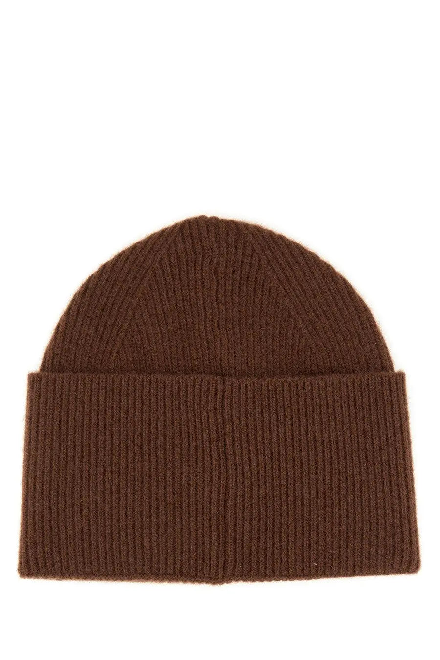 Hugo Boss men’s beanie hat in rich brown ribbed knit with a folded cuff for warm stylish wear