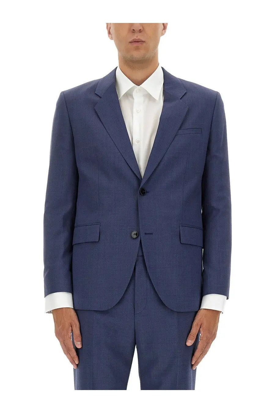 Navy blue tailored HUGO BOSS men’s modern fit suit jacket with notched lapels and two front buttons