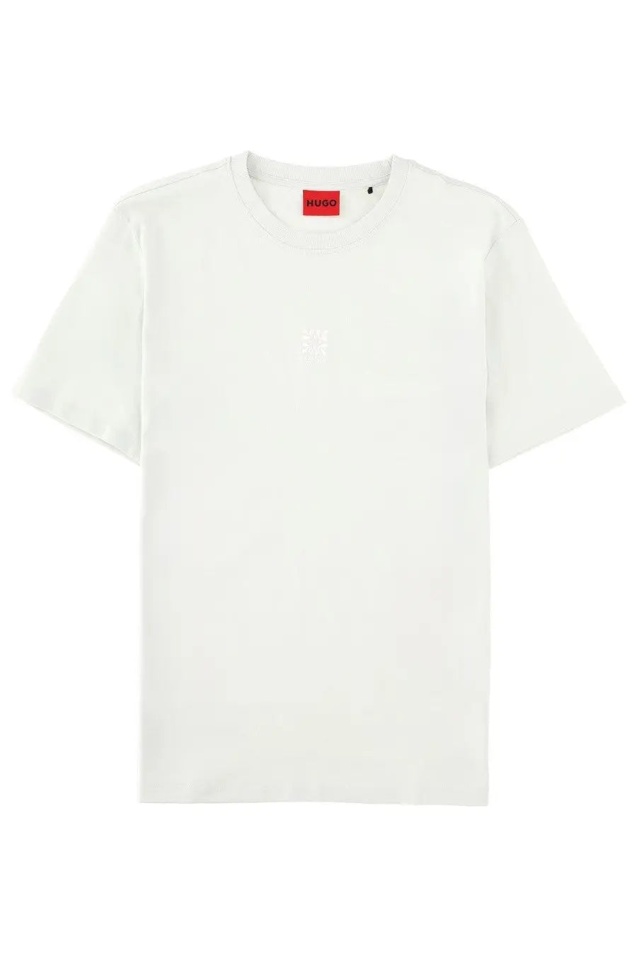 White hugo boss men’s darusi green shirt with subtle chest logo and red brand tag at the neckline