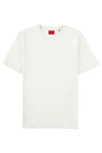 White hugo boss men’s darusi green shirt with subtle chest logo and red brand tag at the neckline