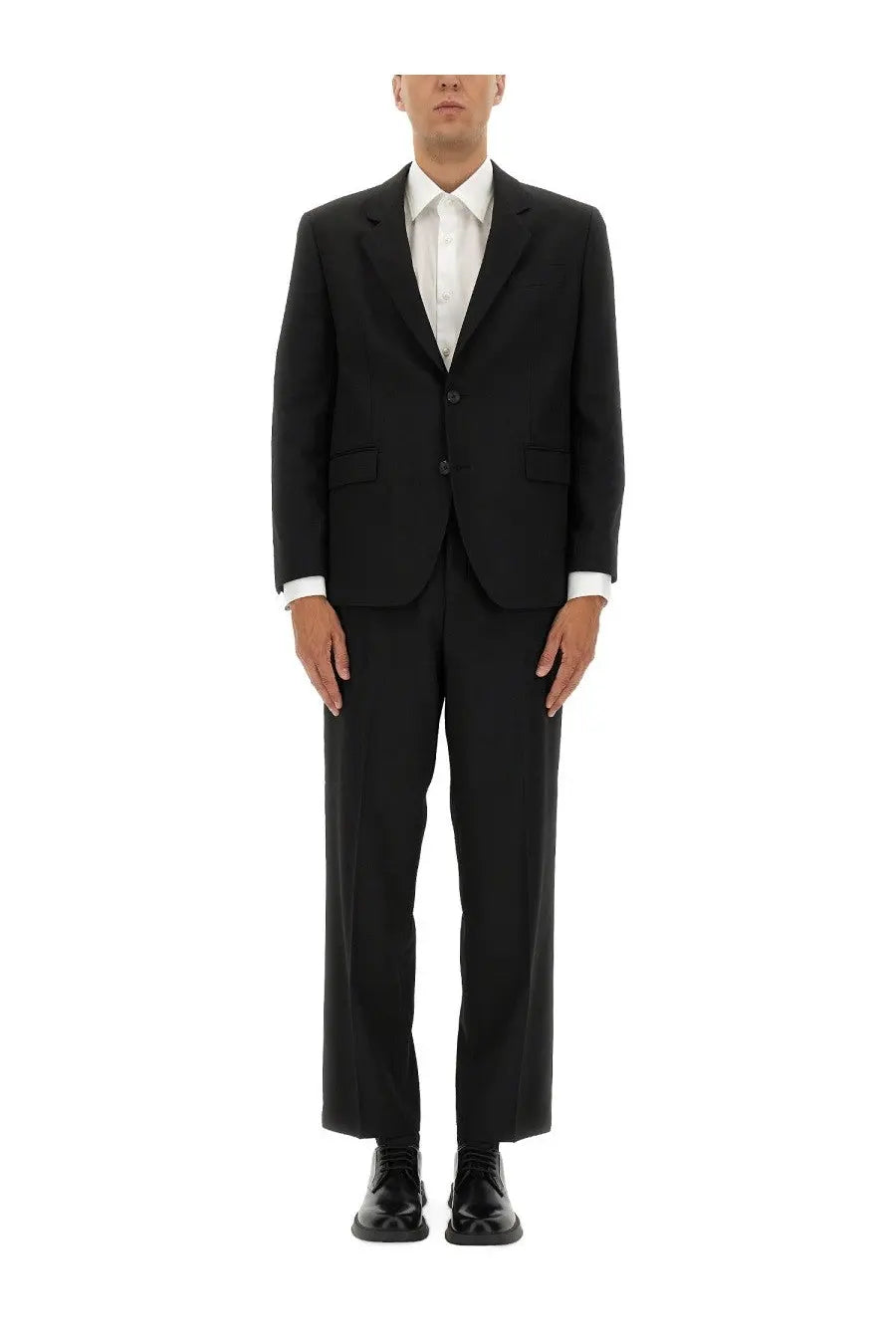 Hugo boss men’s slim fit black tailored suit with classic two-button design and matching trousers for formal wear