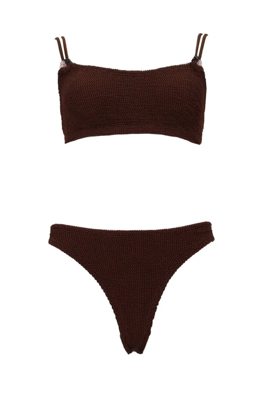Brown knitted bikini set with thin straps from hunza g womens costume bikini cassie brown collection