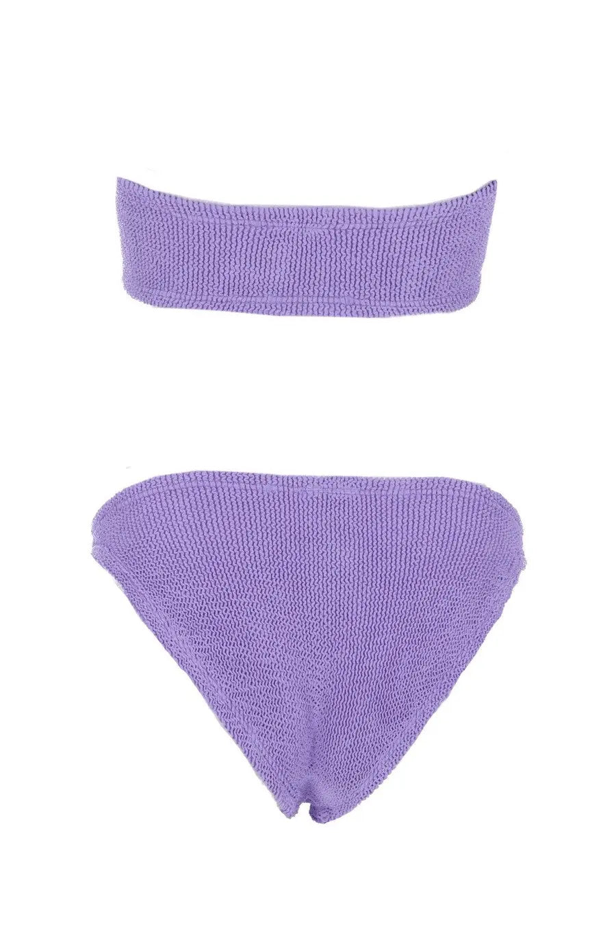 Lavender knitted bikini set with bandeau top and triangle bottom from hunza g jean purple womens costume collection