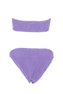 Lavender knitted bikini set with bandeau top and triangle bottom from hunza g jean purple womens costume collection