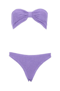 Lavender knitted bikini set with a bow-style top and triangle bottom from Hunza G women’s costume bikini Jean Purple collection