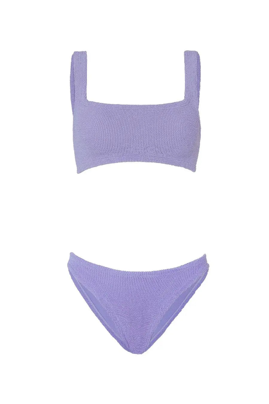 Hunza G women’s costume bikini Xandra purple lavender knitted set with square neckline top and high-waisted bottom