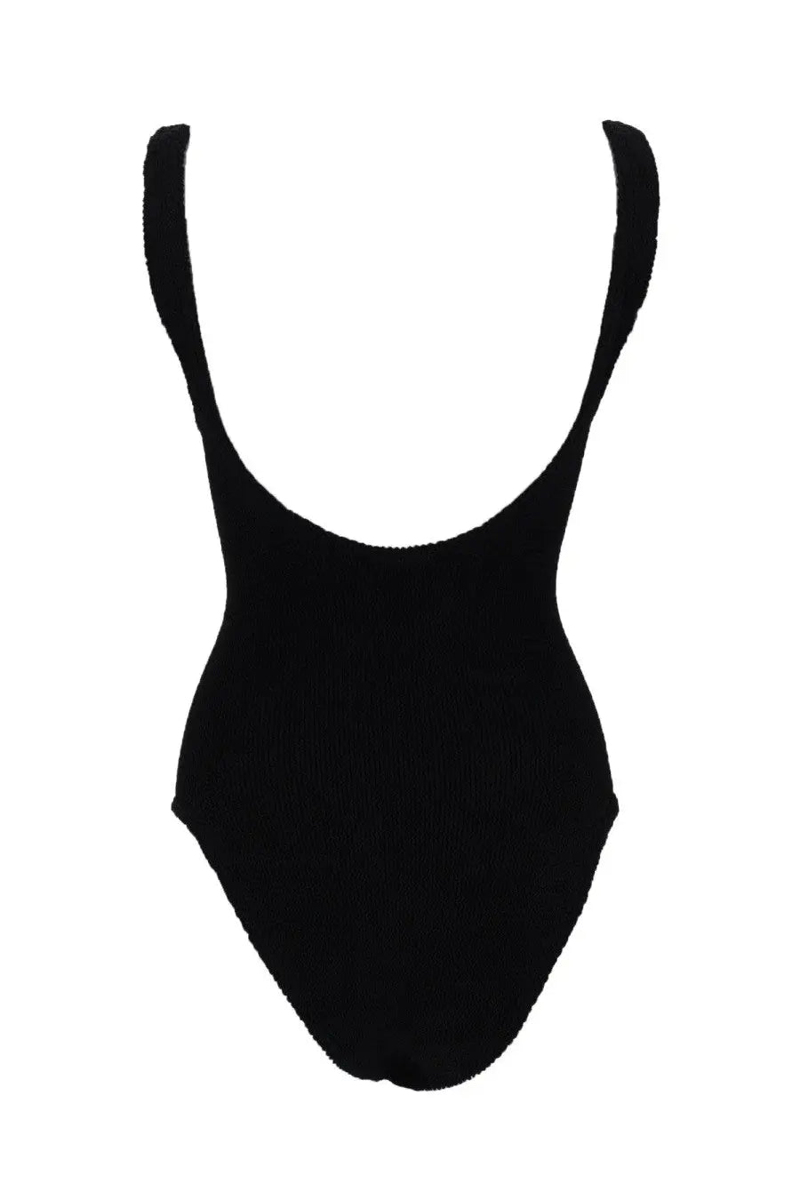 Black ribbed one-piece swimsuit with thin straps and deep back cutout by Hunza G womens costume intero Celine black