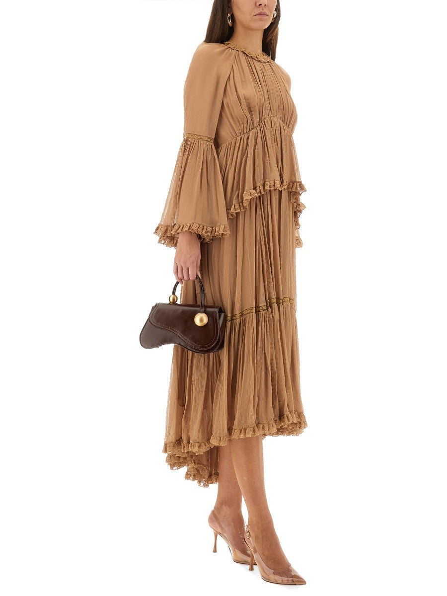 Zimmermann Women's Hypnotic Peplum Ruffle Dress Beige