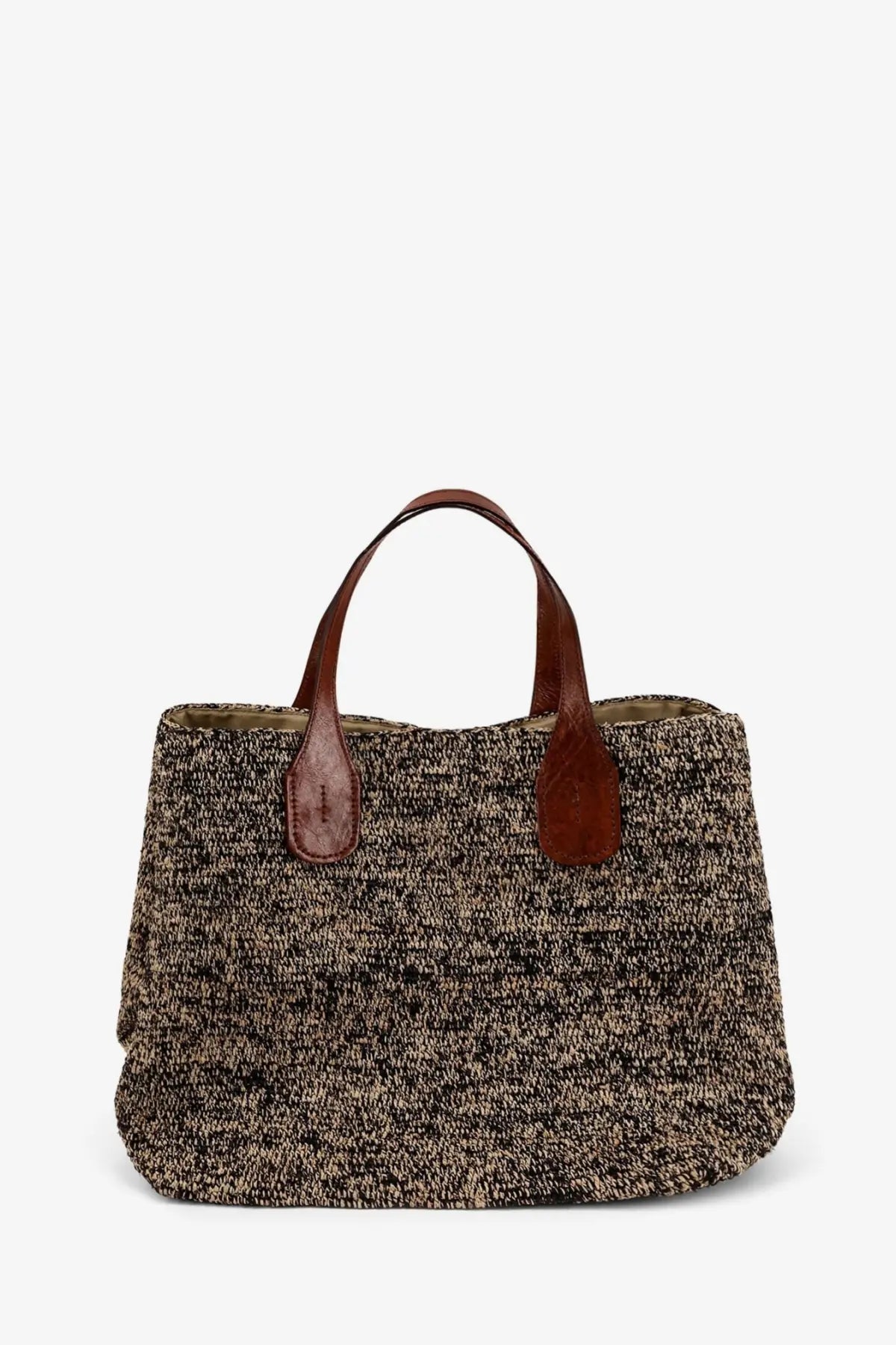 Ibeliv women’s rio raffia shoulder bag tiga in brown and beige woven raffia with leather handles tote style