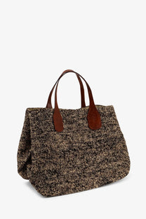 Ibeliv women’s rio raffia shoulder bag tiga in brown and beige woven design with leather handles