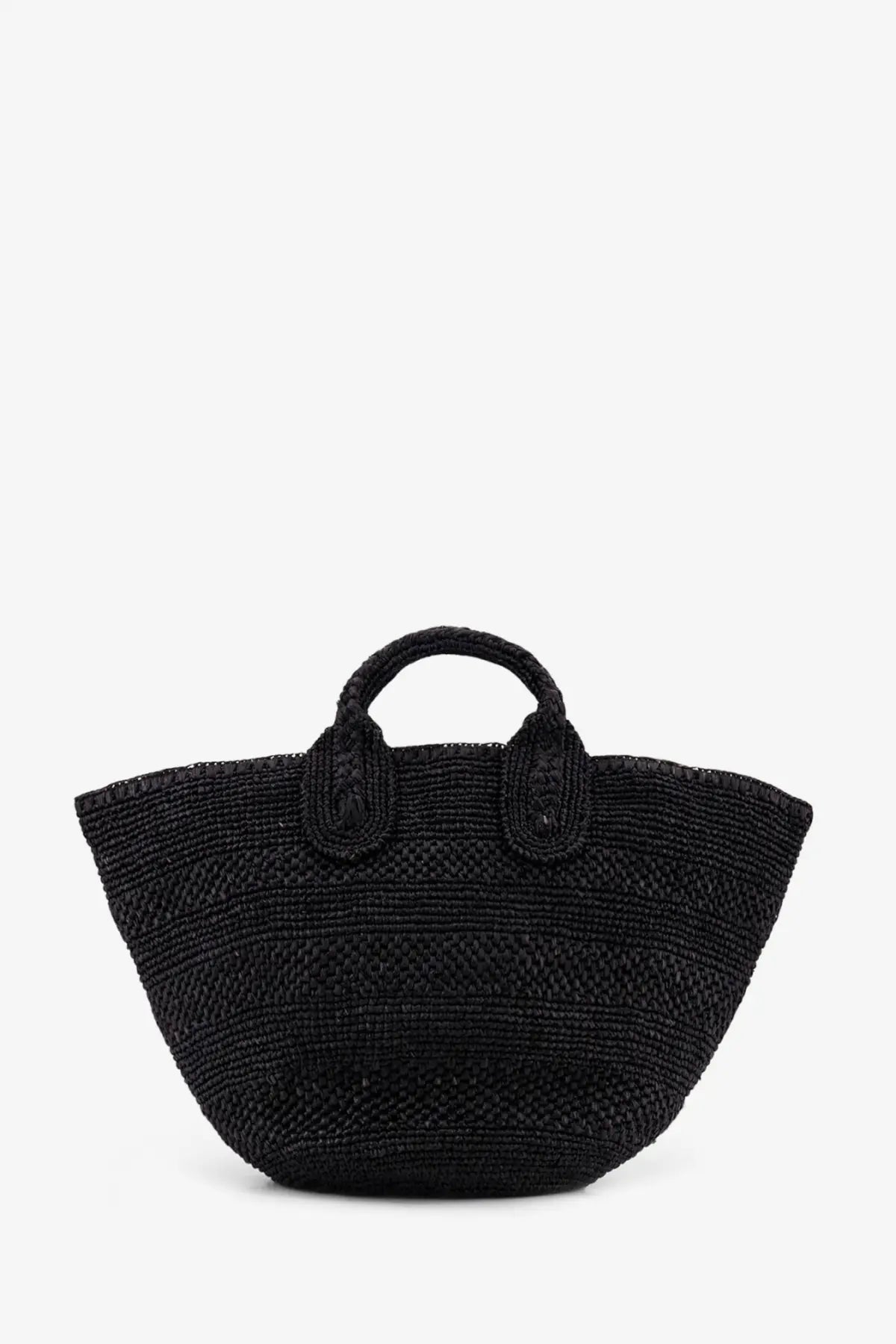 Ibeliv women’s Soma raffia crossbody black woven straw tote bag with sturdy handles for everyday use