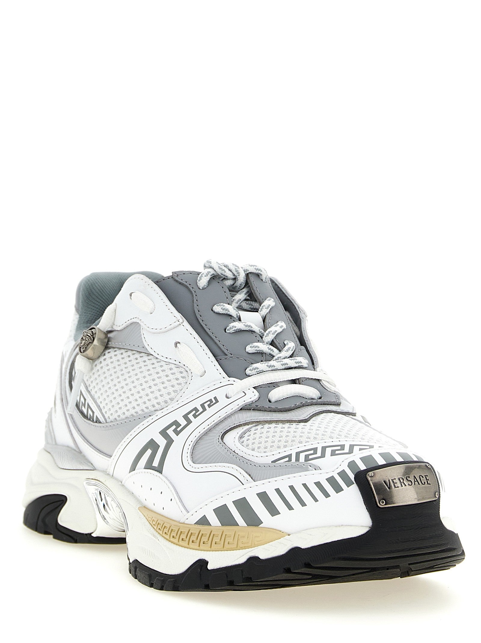 Versace Icaro Mesh and Leather Fabric Sneakers Gold