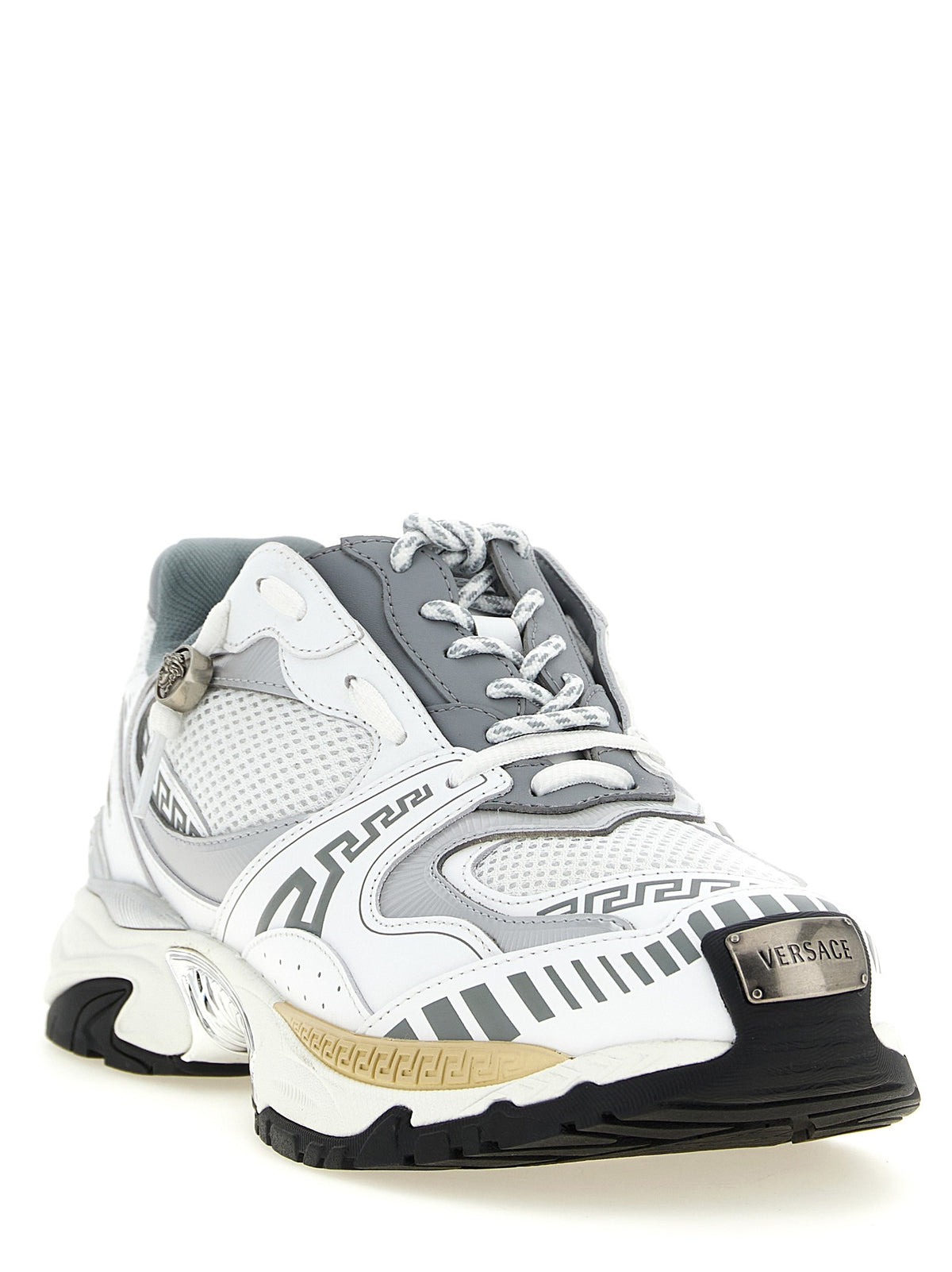 Versace Icaro Mesh and Leather Fabric Sneakers Gold, view 2