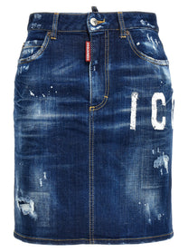 Dsquared2 Icon Spray Denim Skirt Blue