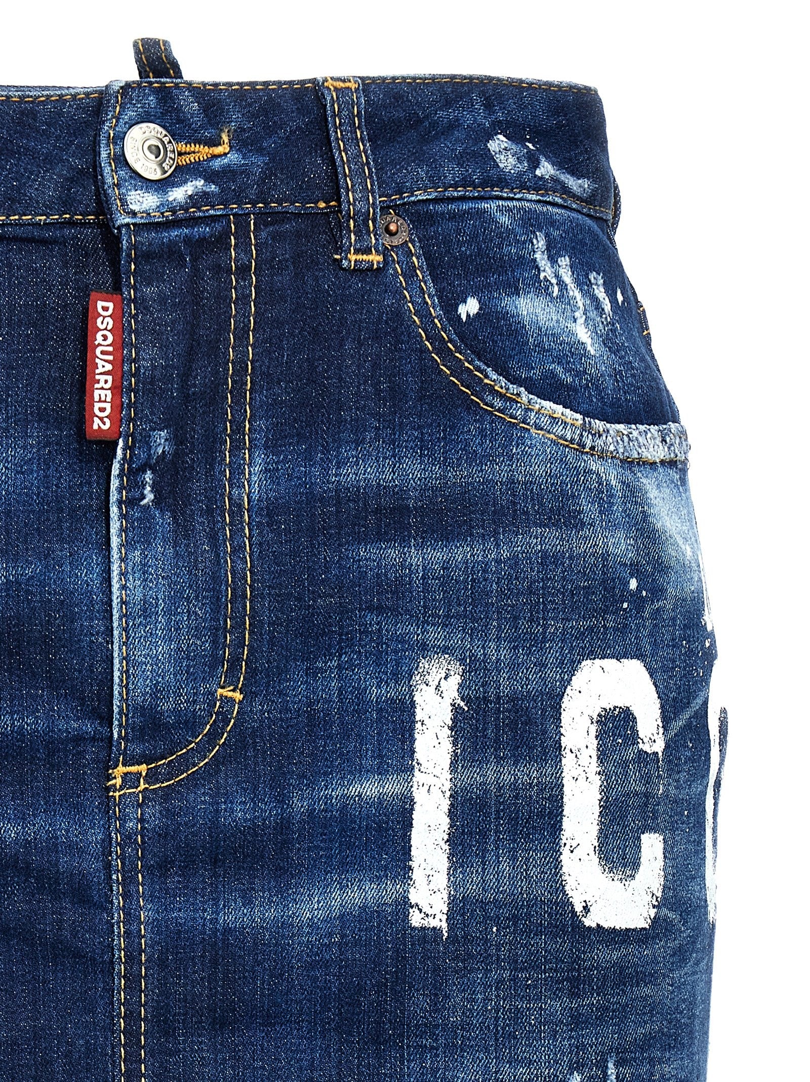 Dsquared2 Icon Spray Denim Skirt Blue