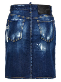 Dsquared2 Icon Spray Denim Skirt Blue